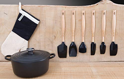 LE CREUSET Espátula Cuchara con Cabezal de Silicona extraíble, Madera, Negro, Largo: 32 cm