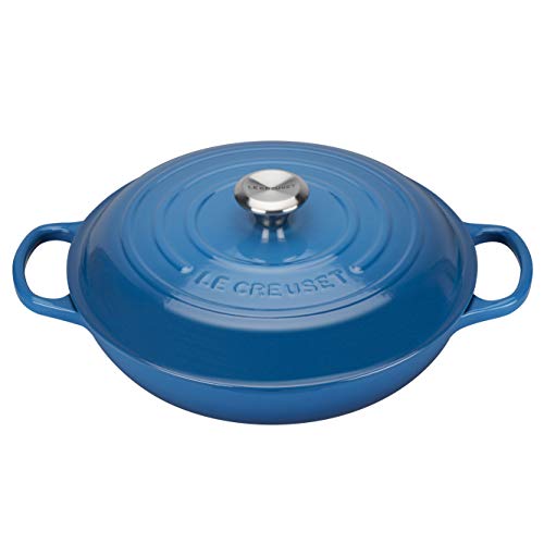 LE CREUSET Evolution Cacerola Baja Redonda, 2 L, para Todas Las Fuentes de Calor, Incl. inducción, Hierro Fundido, Azul Marseille, 26 cm