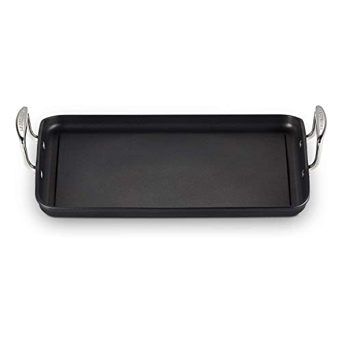 Le Creuset Parrilla lisa rectangular de aluminio forjado antiadherente, 35 x 25 cm, sin surcos, libre de PFOA, para todas las fuentes de calor, incluso la inducción, antracita/plateado