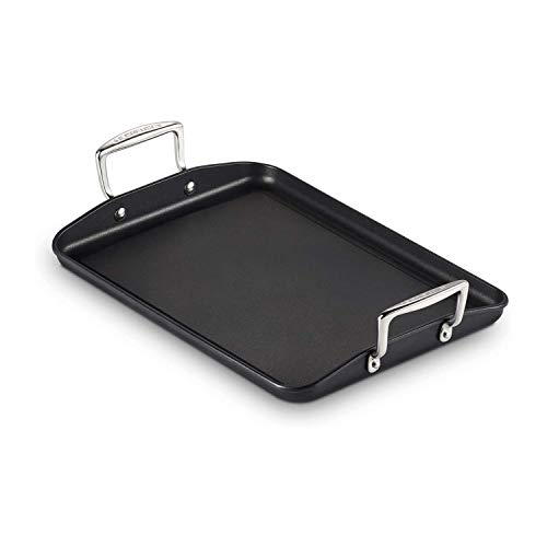 Le Creuset Parrilla lisa rectangular de aluminio forjado antiadherente, 35 x 25 cm, sin surcos, libre de PFOA, para todas las fuentes de calor, incluso la inducción, antracita/plateado