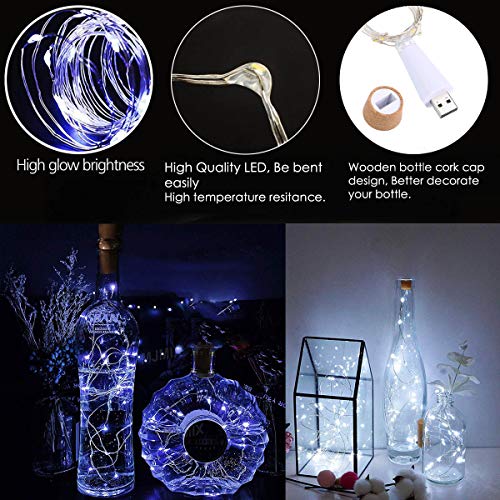 LED Luces para Botellas, USB Recargable No Requiere Batería, 2M 20 LED Iluminación de Interior, Guirnaldas luminosas para Navidad Regalo, Halloween Partido Boda Decoración (Blanco Frio, 3 Piezas)