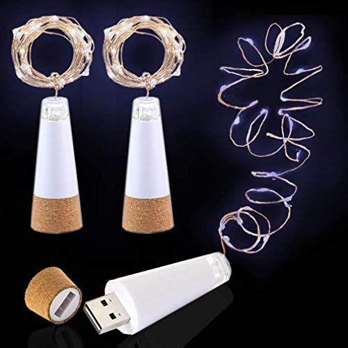 LED Luces para Botellas, USB Recargable No Requiere Batería, 2M 20 LED Iluminación de Interior, Guirnaldas luminosas para Navidad Regalo, Halloween Partido Boda Decoración (Blanco Frio, 3 Piezas)