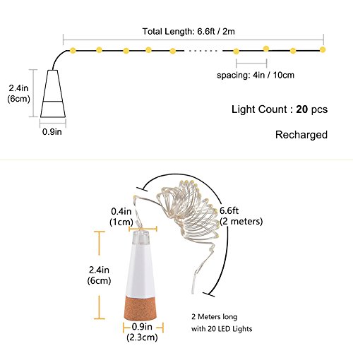 LED Luces para Botellas, USB Recargable No Requiere Batería, 2M 20 LED Iluminación de Interior, Guirnaldas luminosas para Navidad Regalo, Halloween Partido Boda Decoración (Blanco Frio, 3 Piezas)