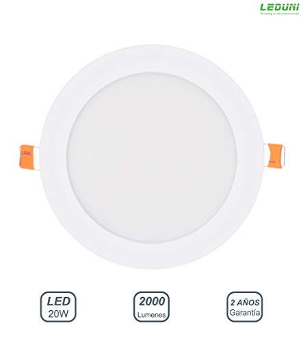 LEDUNI ® Pack de 5 Unidades Downlight Placa Panel LED Redondo 20W Circular 2000LM Color Blanco Frío 6000K Angulo 120 IP40 OPAL Aluminio 225 * 12Hmm Dimension de corte 205mm