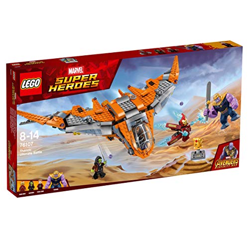 LEGO Super Heroes Thanos: Batalla definitiva, construcción con Nave de Juguete de los Vengadores, Incluye Minifiguras de Iron-Man, Gamora y Star-Lord (76107)