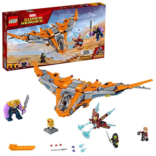 LEGO Super Heroes Thanos: Batalla definitiva, construcción con Nave de Juguete de los Vengadores, Incluye Minifiguras de Iron-Man, Gamora y Star-Lord (76107)