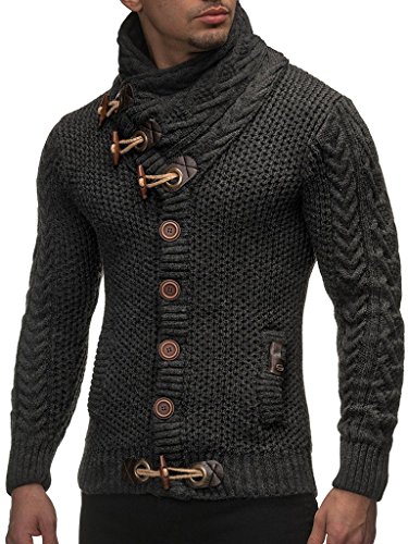 Leif Nelson Hombres Chaqueta de Punto con Cuello Chal LN-4195 Antracita Large