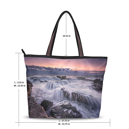 LENNEL Bolso de mano Bolso de niña Bolso de compras Bolsas de hombro de regalo de mujer Amaneceres Puestas de sol Olas de piedras costeras