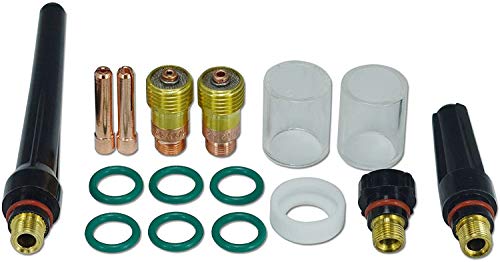 Lente de gas TIG de 1,6 mm 2,4 mm Kit de consumibles de la taza Pyrex para WP SR 17 18 y 26 Antorcha de soldadura TIG, 16 piezas