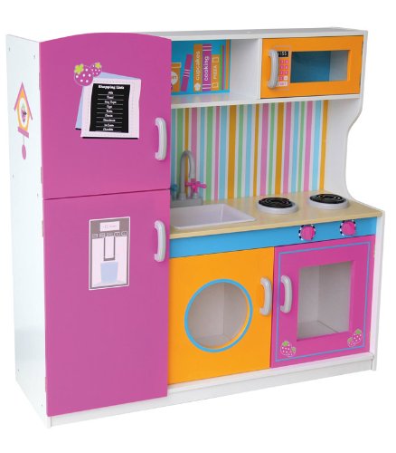 Leomark Grande y Brillante Multi Cocina Madera Infantil de Juguete - Color Rosa - Multifuncional, Funciones prácticas, para Niños, Dim: 110 (Altura) cm