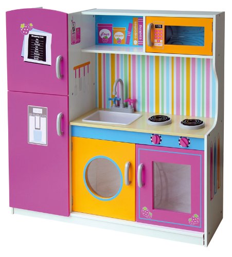 Leomark Grande y Brillante Multi Cocina Madera Infantil de Juguete - Color Rosa - Multifuncional, Funciones prácticas, para Niños, Dim: 110 (Altura) cm