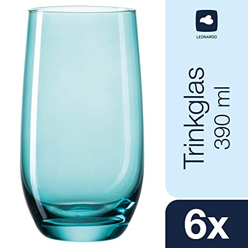 Leonardo 014906 juego de 6 vasos para agua grande Sora, apto para lavavajillas, laguna de color turquesa/azul