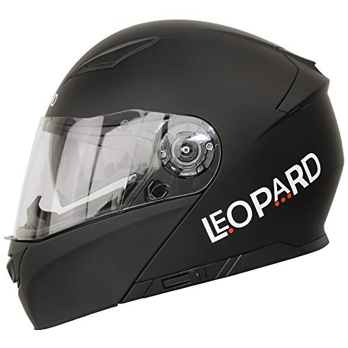 Leopard LEO-888 Doble Visera Casco Moto Modular ECE 22-05 Homologado Negro Mate XS (53-54cm) para Motocicleta Bicicleta Scooter Cascos de Moto Modulares Mujer y Hombre