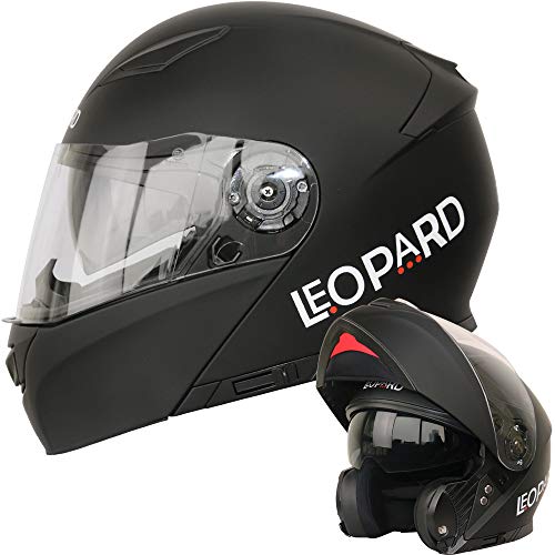 Leopard LEO-888 Doble Visera Casco Moto Modular ECE 22-05 Homologado Negro Mate XS (53-54cm) para Motocicleta Bicicleta Scooter Cascos de Moto Modulares Mujer y Hombre