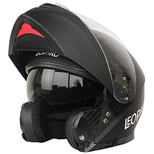 Leopard LEO-888 Doble Visera Casco Moto Modular ECE 22-05 Homologado Negro Mate XS (53-54cm) para Motocicleta Bicicleta Scooter Cascos de Moto Modulares Mujer y Hombre