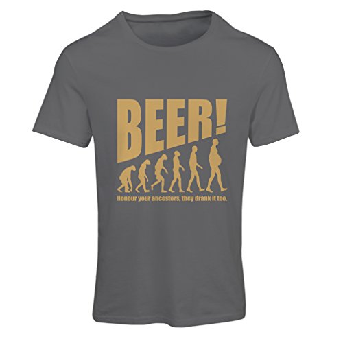 lepni.me Camiseta Mujer The Beervolution - Ideas Divertidas únicas sarcásticas del Regalo para los Amantes de la Cerveza, evolución de consumición (Large Grafito Oro)