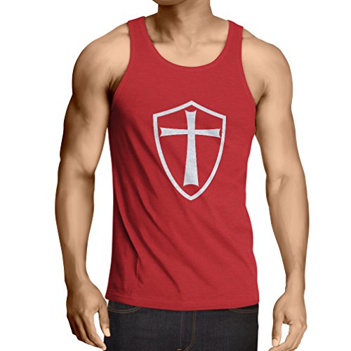 lepni.me Camisetas de Tirantes para Hombre Caballeros Templarios - Escudo de los Templarios (Large Rojo Blanco)