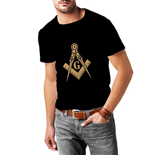 lepni.me Camisetas Hombre Logotipo fraterno y masónico, Plaza de la Francmasonería y Brújula. (XX-Large Negro Oro)