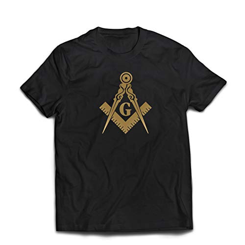 lepni.me Camisetas Hombre Logotipo fraterno y masónico, Plaza de la Francmasonería y Brújula. (XX-Large Negro Oro)