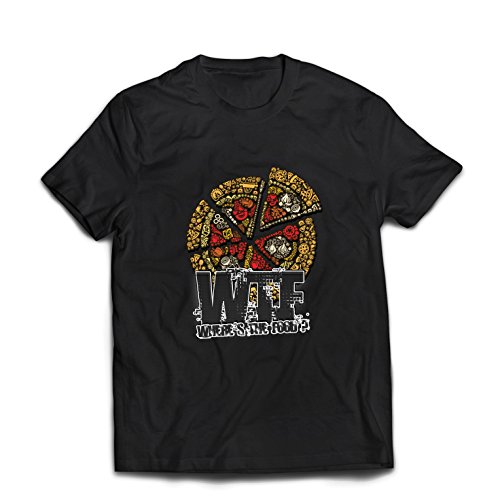 lepni.me Camisetas Hombre WTF - ¿Dónde está la Comida?, Las Ideas Lindas del Regalo del Amante de la Pizza (Large Negro Multicolor)