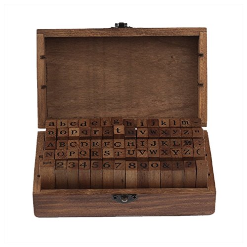 Letras del Alfabeto Sellos-Caucho Letra Número Juego de Sellos de Goma en una Caja de Madera Rústica-70Pcs