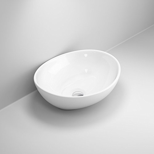 LexonElec sobre el lavabo del lavabo del lavabo moderno minimalista elegante redondo oval Cerámica blanca personalidad creativa lavabo de guardarropa se puede instalar en interiores o exteriores