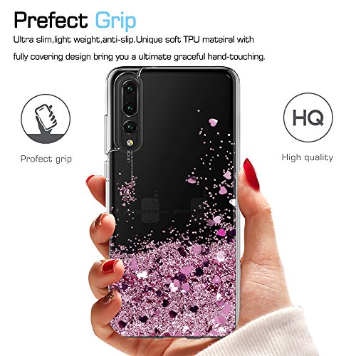 LeYi Funda Huawei P20 Pro Silicona Purpurina Carcasa con HD Protectores de Pantalla, Transparente Cristal Bumper Telefono Gel TPU Fundas Case Cover para Movil Huawei P20 Pro ZX Oro Rose