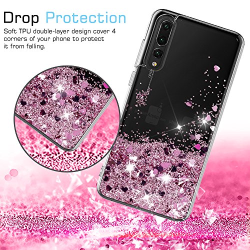 LeYi Funda Huawei P20 Pro Silicona Purpurina Carcasa con HD Protectores de Pantalla, Transparente Cristal Bumper Telefono Gel TPU Fundas Case Cover para Movil Huawei P20 Pro ZX Oro Rose