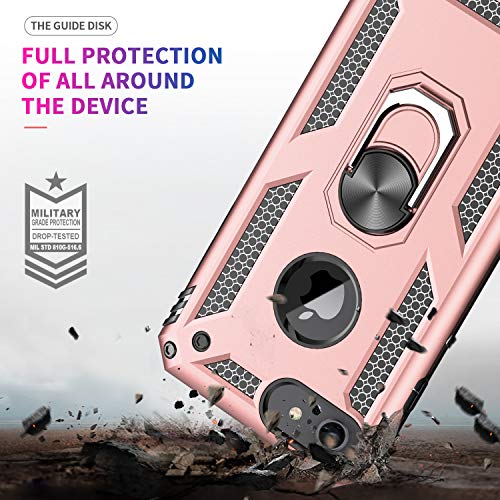 LeYi Funda iPhone SE 2020/6 / 6S / 7/8 Armor Carcasa con 360 Anillo iman Soporte Hard PC y Silicona TPU Bumper antigolpes Fundas Case para movil iPhone 7 con HD Protector de Pantalla,Oro Rosa