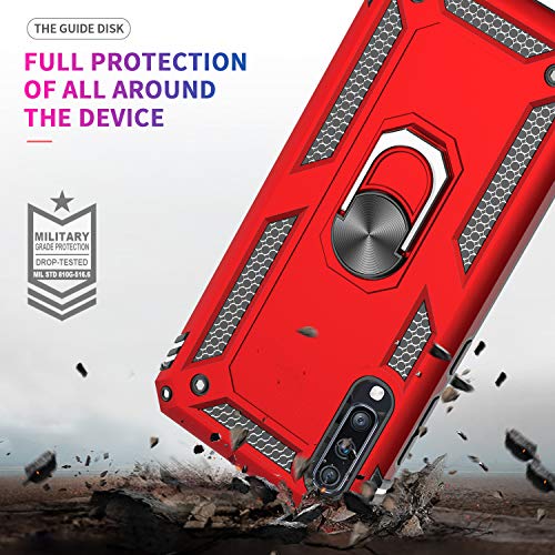 LeYi Funda Samsung Galaxy A70 / A70s Armor Carcasa con 360 Anillo iman Soporte Hard PC y Silicona TPU Bumper antigolpes Fundas Carcasas Case para movil A70 con HD Protector de Pantalla,Rojo