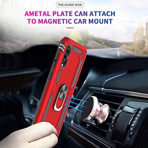 LeYi Funda Samsung Galaxy A70 / A70s Armor Carcasa con 360 Anillo iman Soporte Hard PC y Silicona TPU Bumper antigolpes Fundas Carcasas Case para movil A70 con HD Protector de Pantalla,Rojo