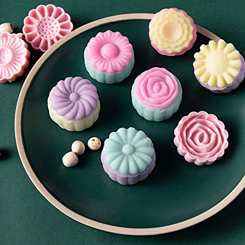 LEZED Sello para Galletas con Forma de Luna con Flor Sellos Pastelería Sellos para Galletas Mooncake Molde Mano Prensa para Hornear Galletas de Bricolaje 2 Juegos con 14 Sellos