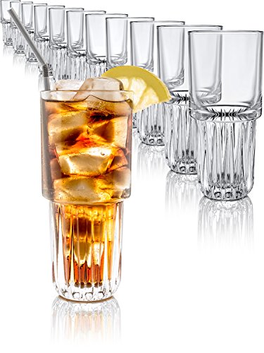 Libbey - Vasos de cóctel, 12 unidades, cristal transparente, alta estabilidad para bebidas largas, cócteles y zumos, 355ml