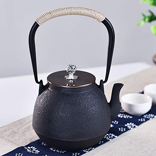 LiChaoWen Tetera De Hierro Fundido Tetera Hecha A Mano Wok Grande Obra Fina Textura Rústica Fundición De Hierro Negro Olla De Té De La Tetera Caldera 1000ML (Color : Black, Size : 1000ml)