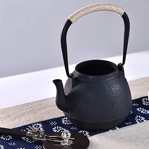 LiChaoWen Tetera De Hierro Fundido Tetera Hecha A Mano Wok Grande Obra Fina Textura Rústica Fundición De Hierro Negro Olla De Té De La Tetera Caldera 1000ML (Color : Black, Size : 1000ml)