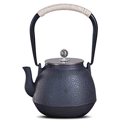 LiChaoWen Tetera De Hierro Fundido Tetera Hecha A Mano Wok Grande Obra Fina Textura Rústica Fundición De Hierro Negro Olla De Té De La Tetera Caldera 1000ML (Color : Black, Size : 1000ml)