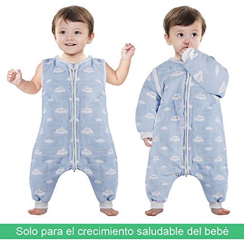 Lictin Saco de dormir para bebés con mangas extraíbles para bebés Niños de 1-3 años de 75 a 95 cm motivo de cielo azul y nubes blancas 100% al algodón orgánico