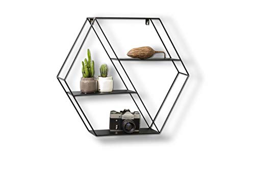 LIFA LIVING Estantería de Pared con 4 estantes, Metal, Diseño Vintage, para Libros, Fotos, Botellas, Premontada (Forma Hexagonal: 58x51x11cm)