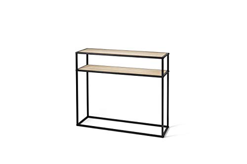 LIFA LIVING Estantería de pie Lateral, Estantería de Lado, 2 Estantes, para Dormitorio, salón, recibidor, Metal Negro y Madera de Caucho, 100 x 30 x 85 cm, Soporta 30 kg