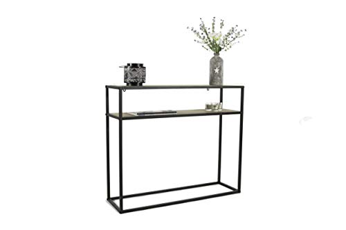 LIFA LIVING Estantería de pie Lateral, Estantería de Lado, 2 Estantes, para Dormitorio, salón, recibidor, Metal Negro y Madera de Caucho, 100 x 30 x 85 cm, Soporta 30 kg