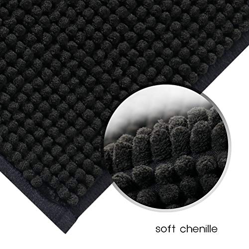 Lifewit Alfombra De Baño Cocina Mascota Alfombrilla De Baño Antideslizante Multifuncional Felpa Chenille Suave Cómoda Y Súper Absorbente Negro 80 x 50 cm