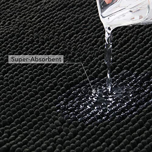 Lifewit Alfombra De Baño Cocina Mascota Alfombrilla De Baño Antideslizante Multifuncional Felpa Chenille Suave Cómoda Y Súper Absorbente Negro 80 x 50 cm