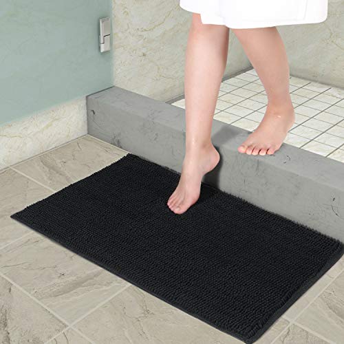 Lifewit Alfombra De Baño Cocina Mascota Alfombrilla De Baño Antideslizante Multifuncional Felpa Chenille Suave Cómoda Y Súper Absorbente Negro 80 x 50 cm