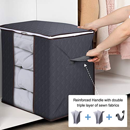 Lifewit Pack de 4 Organizador de Armario con Asa Reforzada Tejido Firme Cremallera Resistente Set de Contenedores Plegables Transpirables para Ropa, Edredones, Mantas, Ropa de Cama, Gris