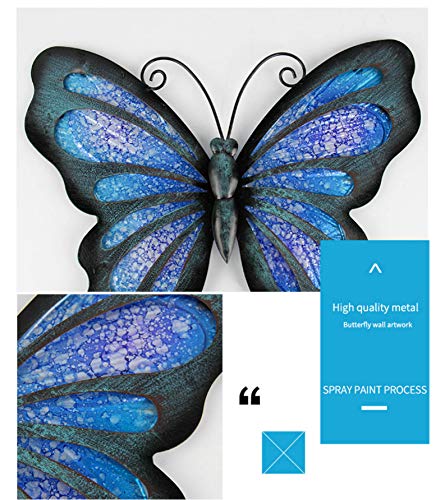 Liffy Regalo de metal con cristal hecho a mano azul caleidoscopio mariposa diseño decoración de pared para el hogar, patio, porche, baño