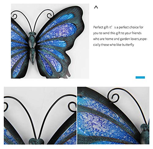 Liffy Regalo de metal con cristal hecho a mano azul caleidoscopio mariposa diseño decoración de pared para el hogar, patio, porche, baño