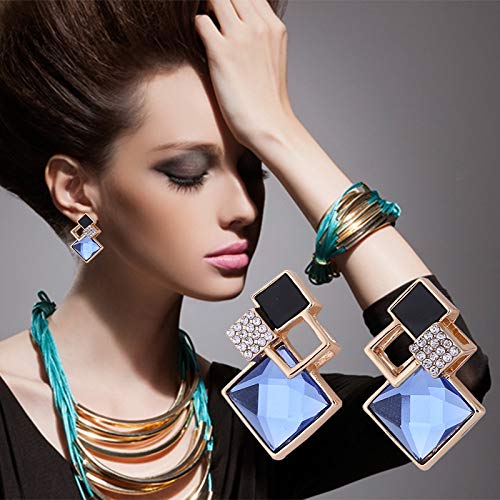 LIJIANME La vendimia caliente de la manera larga Brincos Plaza Crystal pendiente grande geométrico del perno prisionero for las mujeres clásico color oro joyería fina ( Metal color : E122 Black )