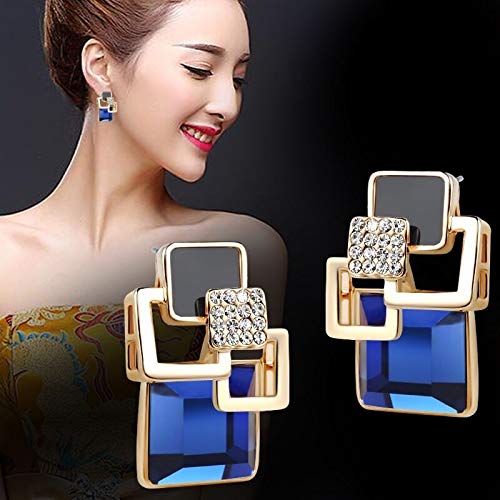 LIJIANME La vendimia caliente de la manera larga Brincos Plaza Crystal pendiente grande geométrico del perno prisionero for las mujeres clásico color oro joyería fina ( Metal color : E122 Black )