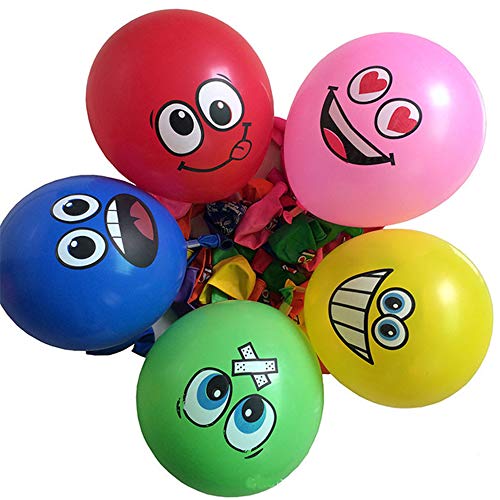 Limeo Globo Sonriente 100 pcs Emoji Globo Ojos Grandes Lindo Emoji Sonriendo Globo de látex para Fiesta de Cumpleaños o Decoración Navideña (Múltiples Colores)