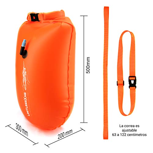 LimitlessXme Boya De Natacion con Bolsa Seca Plus Bolsillo Impermeable Celular. Visibilidad y Seguridad al Nadar en el mar y en el Lago.